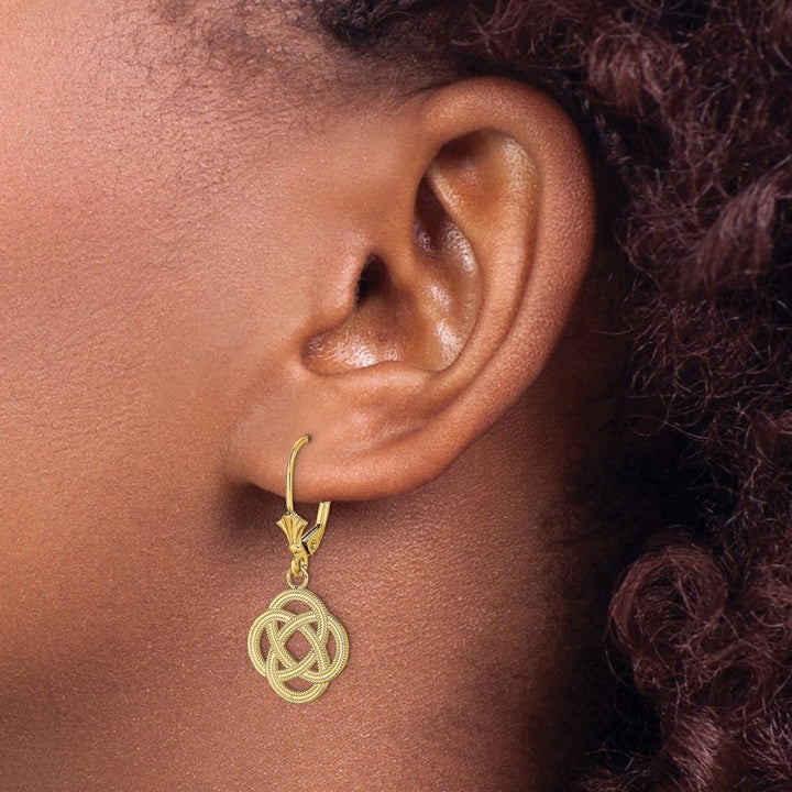 14K Yellow Gold Celtic Eternity Knot Circle Dangle Leverback Earrings, view 3 of 4