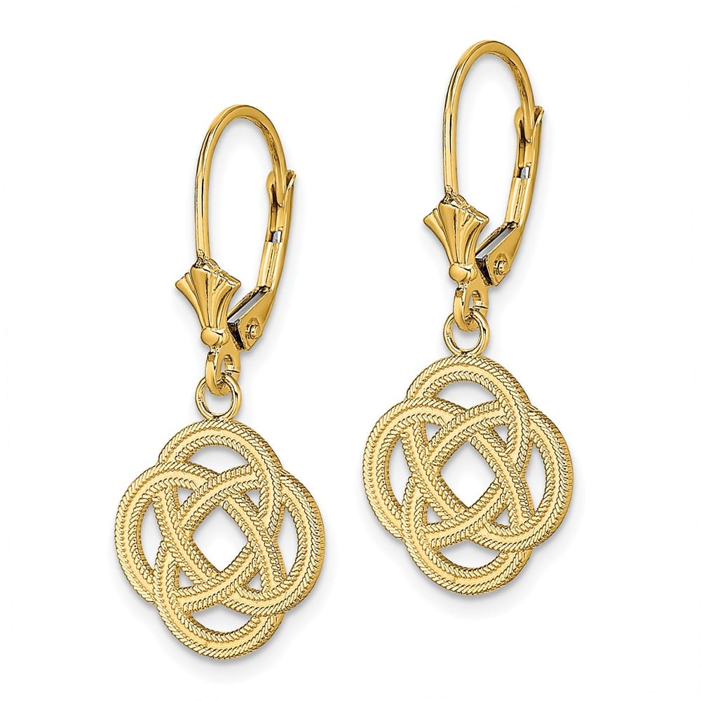 14K Yellow Gold Celtic Eternity Knot Circle Dangle Leverback Earrings, view 2 of 4