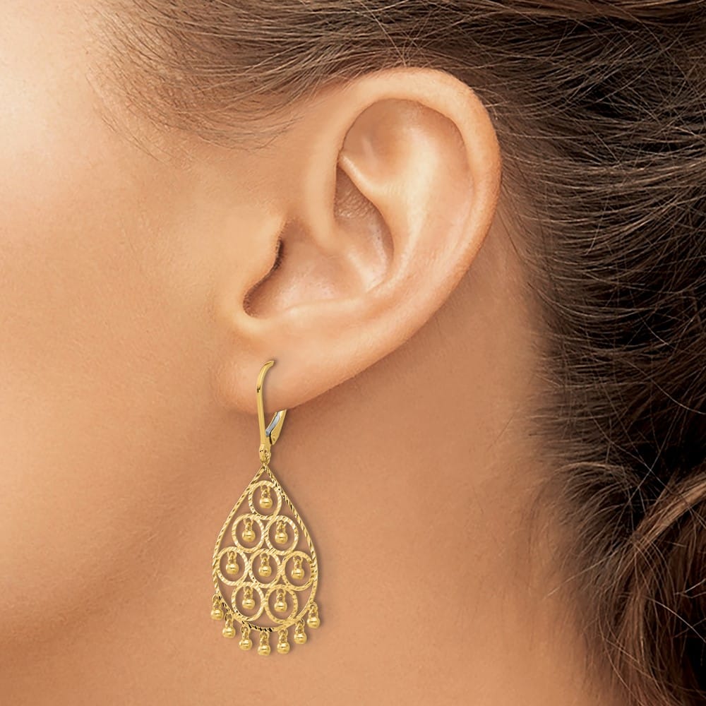 14K Yellow Gold Chandelier-Style Fringed Dangle Leverback Earrings, view 3 of 4