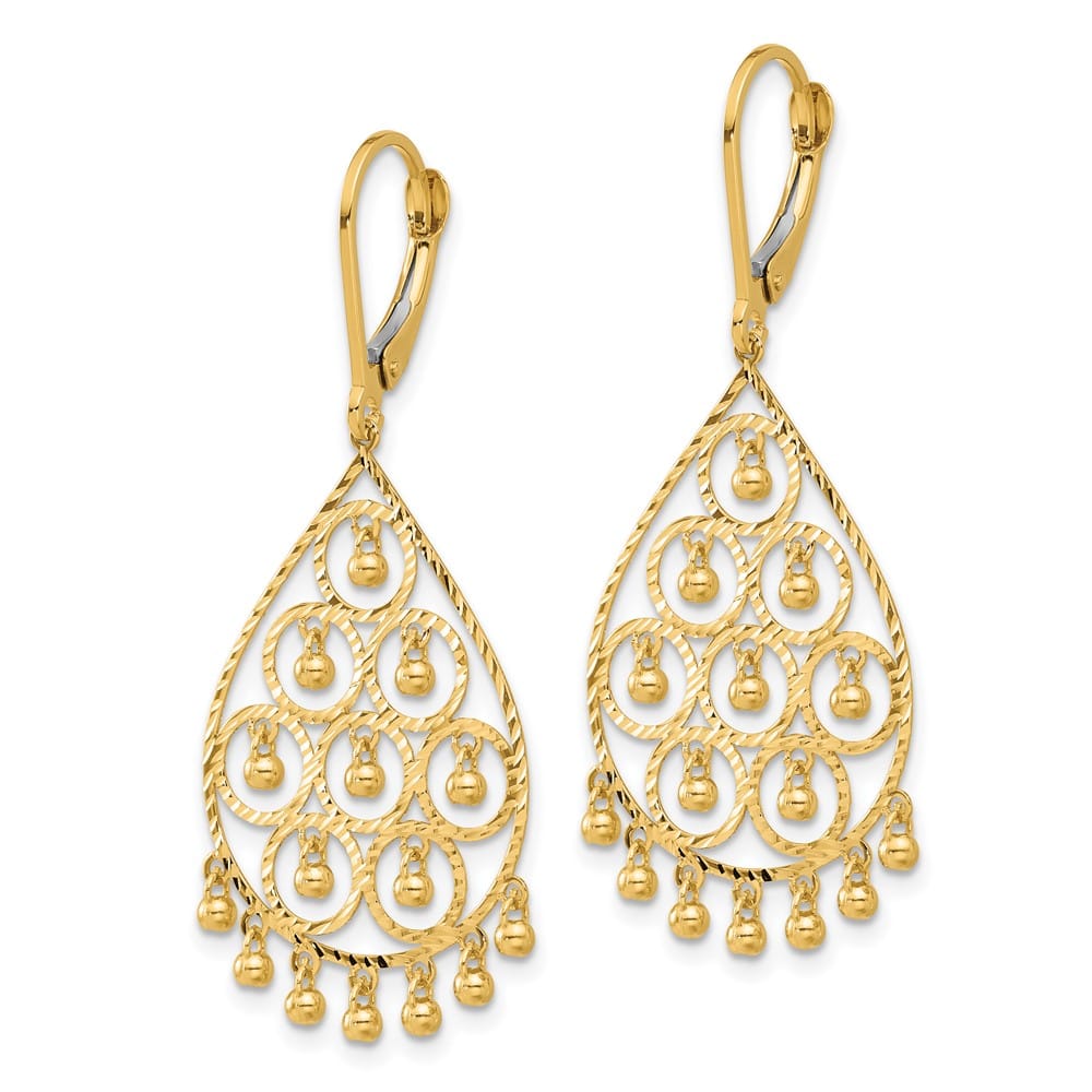 14K Yellow Gold Chandelier-Style Fringed Dangle Leverback Earrings, view 2 of 4