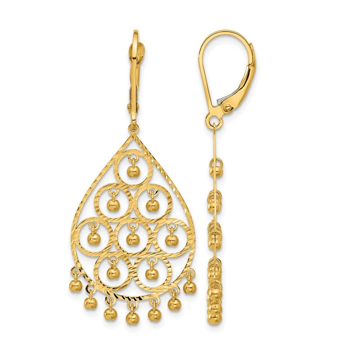 14K Yellow Gold Chandelier-Style Fringed Dangle Leverback Earrings, view 1 of 4