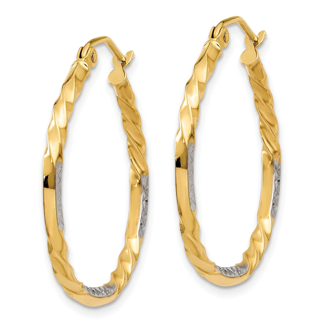 14K Yellow Gold Charming Rhodium Diamond-Cut 24.5mm Twisted Hoops