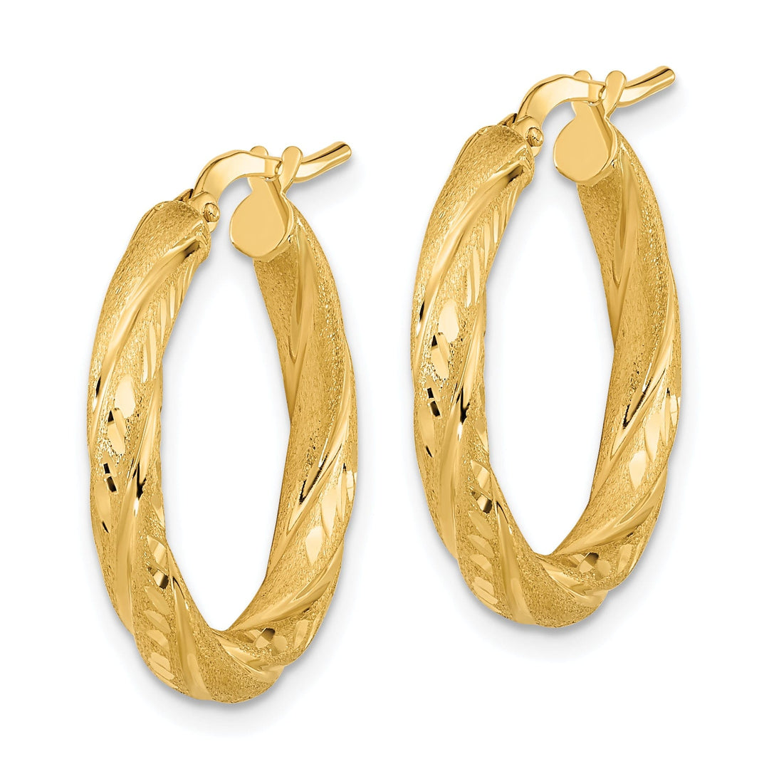 14K Yellow Gold Chic Polished Satin 22.5mm Diamond-Cut Hoops