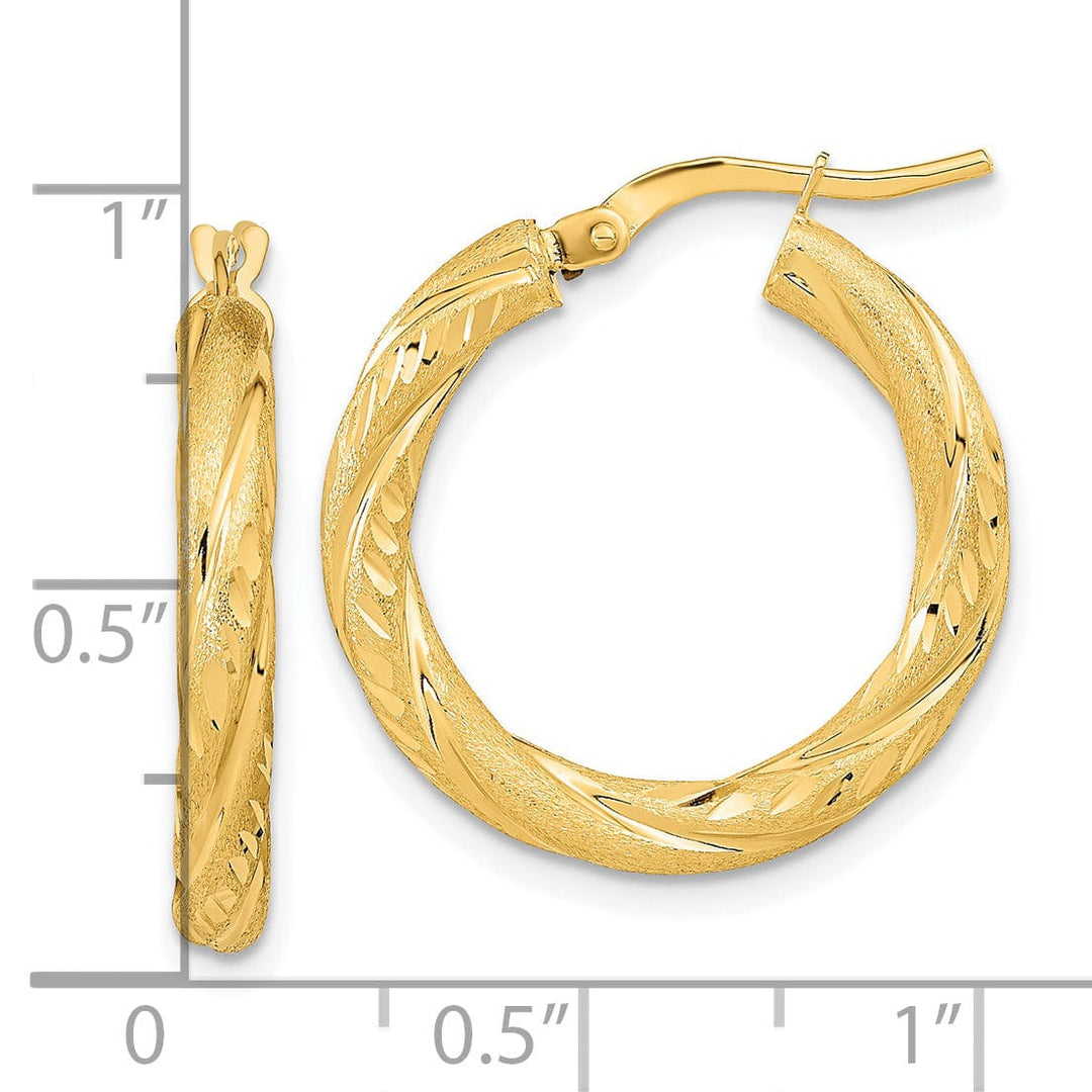 14K Yellow Gold Chic Polished Satin 22.5mm Diamond-Cut Hoops