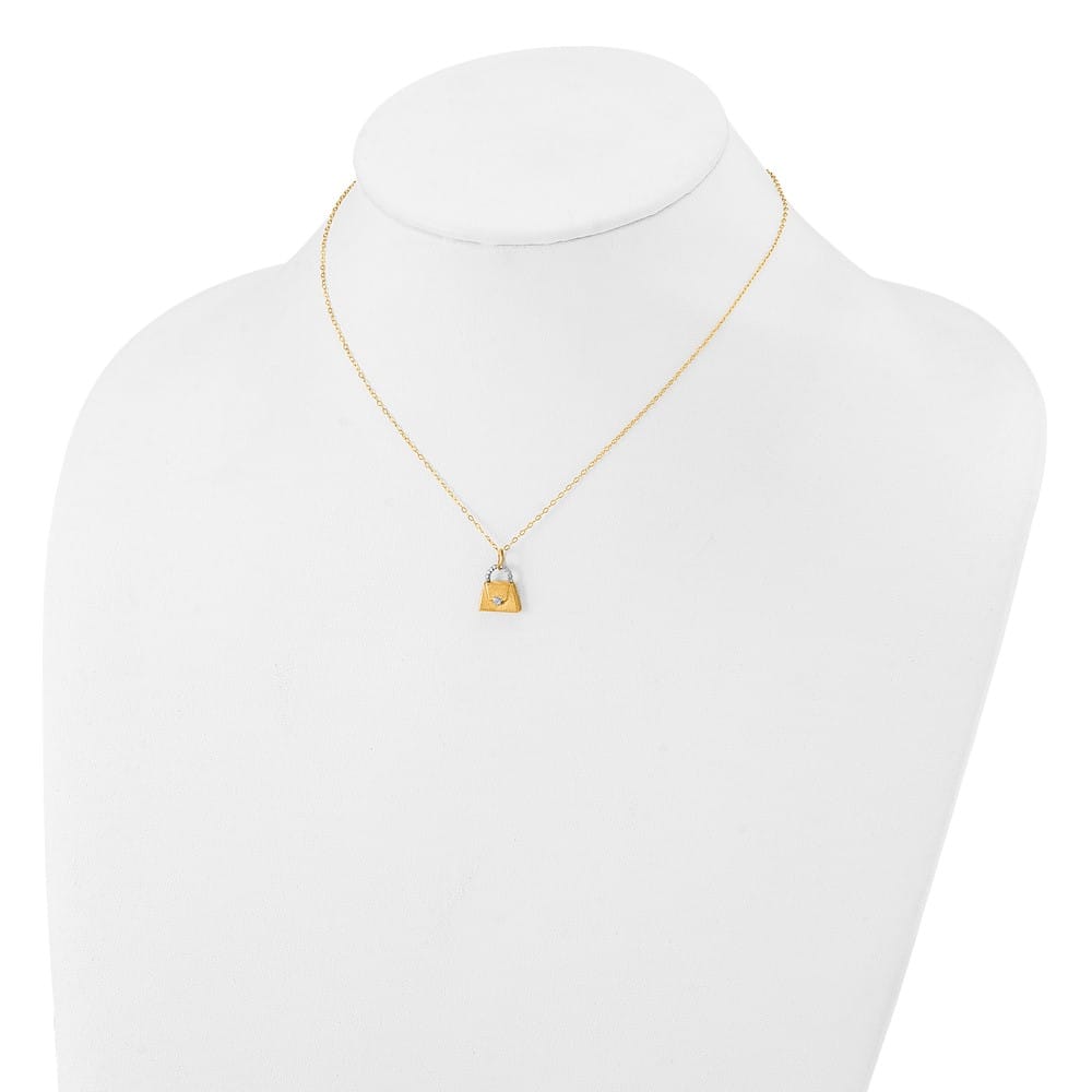 14K Yellow Gold Children's Polished & Textured Purse 15 inch Necklace