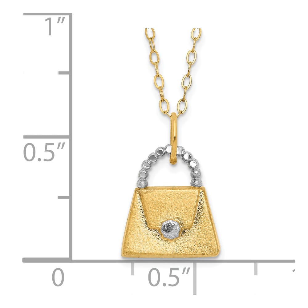 14K Yellow Gold Children's Polished & Textured Purse 15 inch Necklace