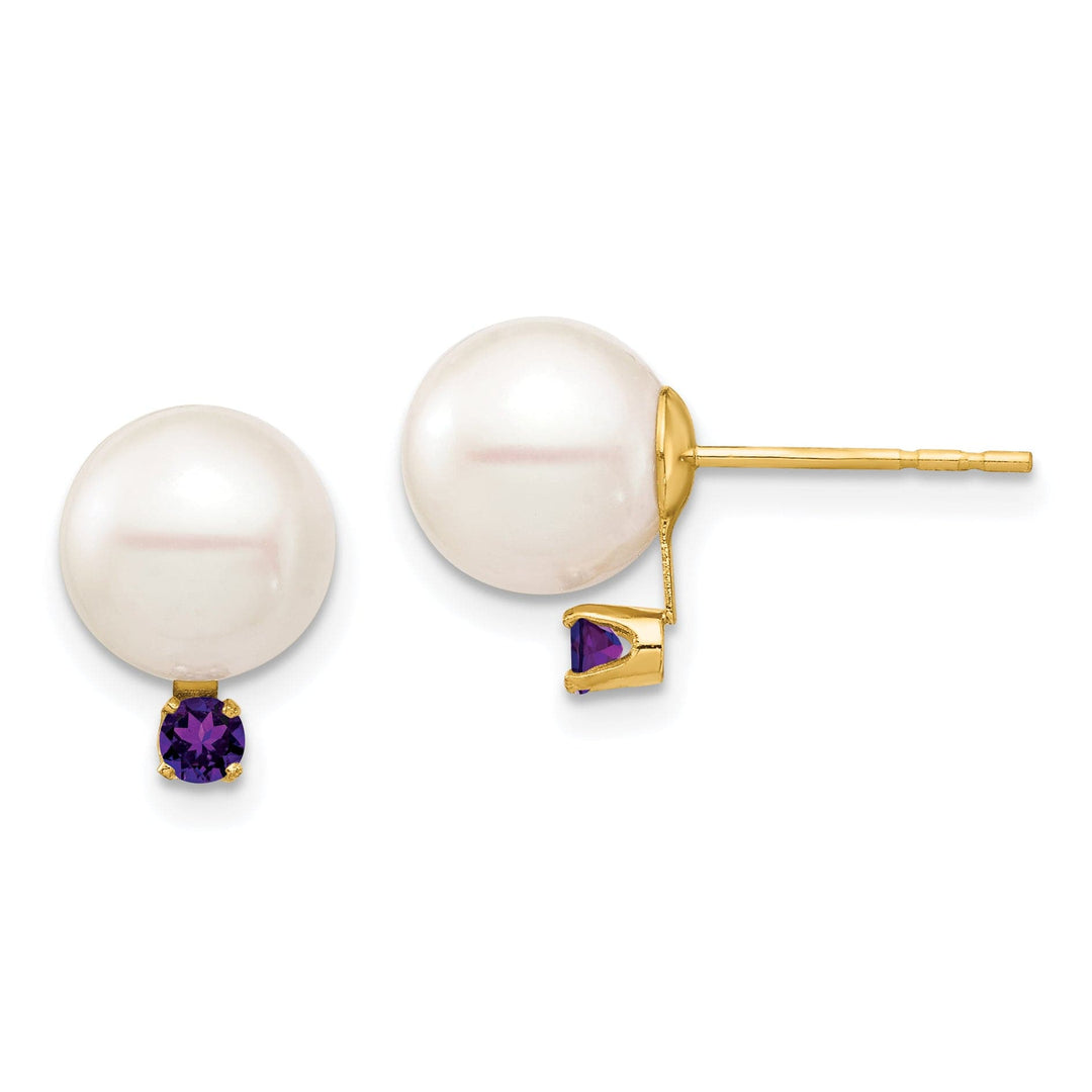 14K Yellow Gold Classic 8-8.5mm Freshwater Pearl Amethyst Studs