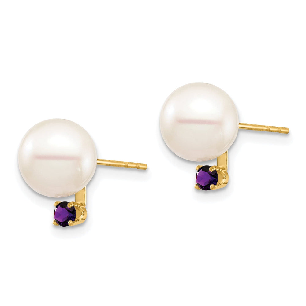 14K Yellow Gold Classic 8-8.5mm Freshwater Pearl Amethyst Studs