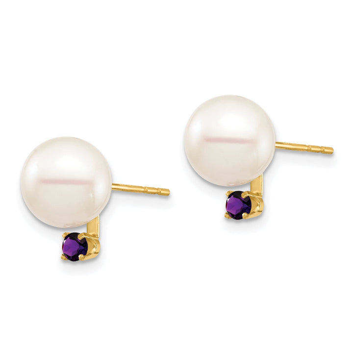 14K Yellow Gold Classic 8-8.5mm Freshwater Pearl Amethyst Studs