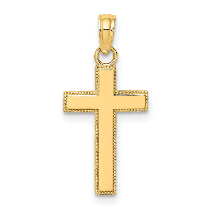 Lovely Rita's 14K Yellow Gold Classic Block Beaded Edge Latin Cross