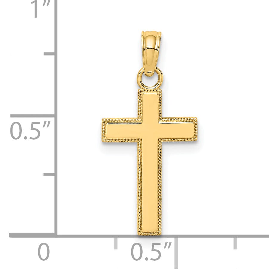 Lovely Rita's 14K Yellow Gold Classic Block Beaded Edge Latin Cross