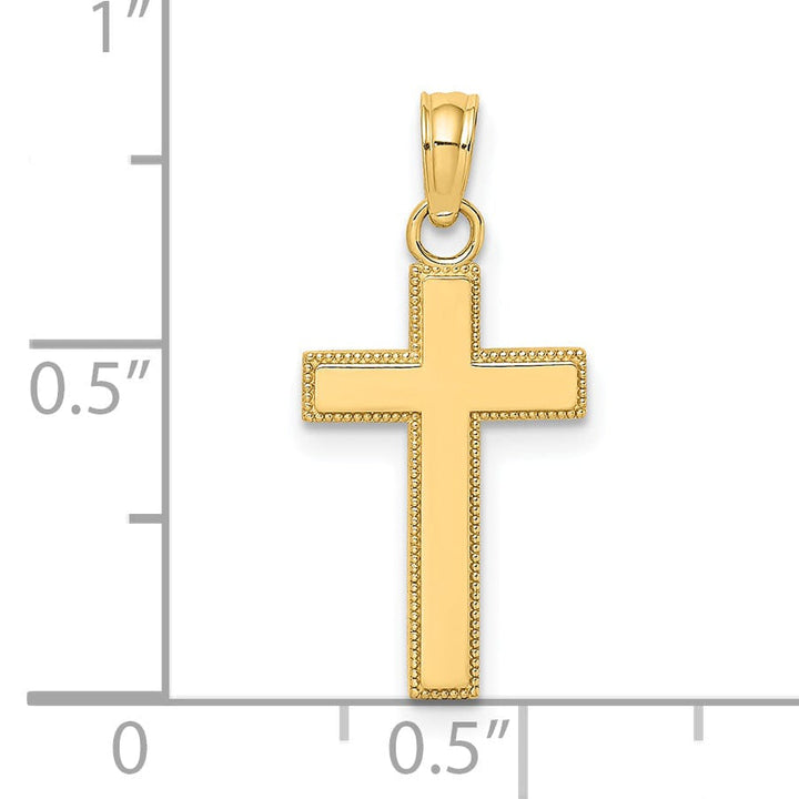 Lovely Rita's 14K Yellow Gold Classic Block Beaded Edge Latin Cross