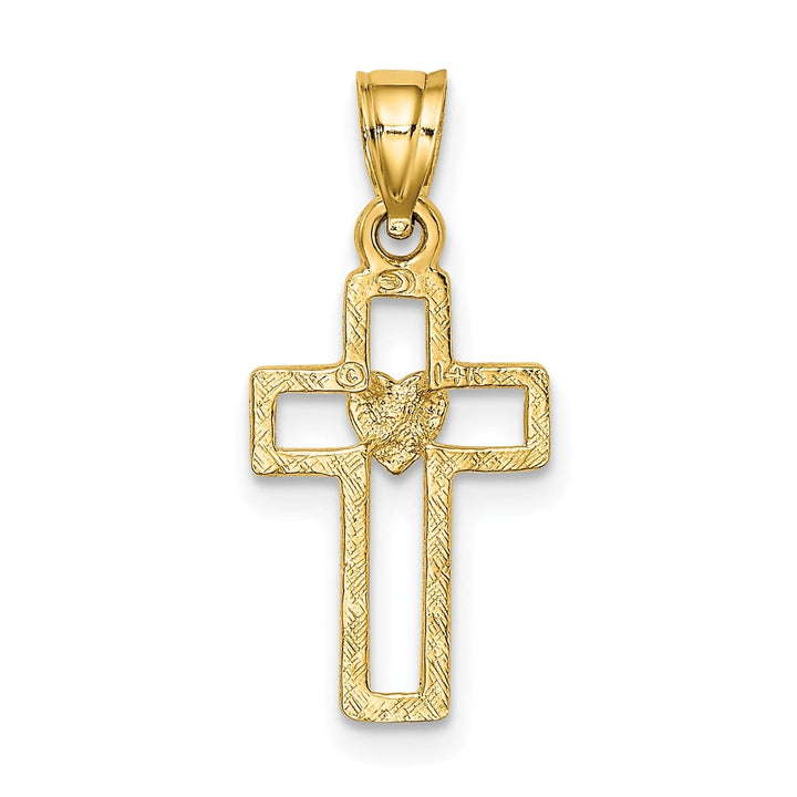 Lovely Rita's 14K Yellow Gold Classic Cut-Out Heart Design Latin Cross Pendant