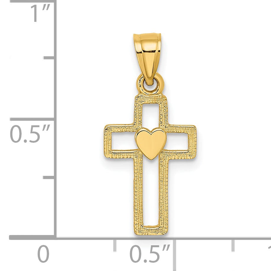 Lovely Rita's 14K Yellow Gold Classic Cut-Out Heart Design Latin Cross Pendant