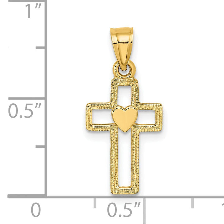 Lovely Rita's 14K Yellow Gold Classic Cut-Out Heart Design Latin Cross Pendant
