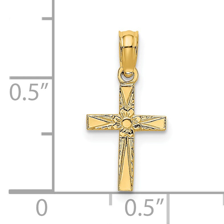 Lovely Rita's 14K Yellow Gold Classic Engraved Mini Flower Latin Cross Pendant