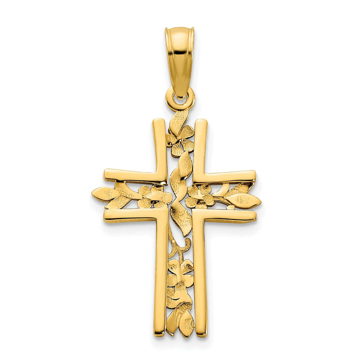Lovely Rita's 14K Yellow Gold Classic Fancy Floral Latin Cross Pendant