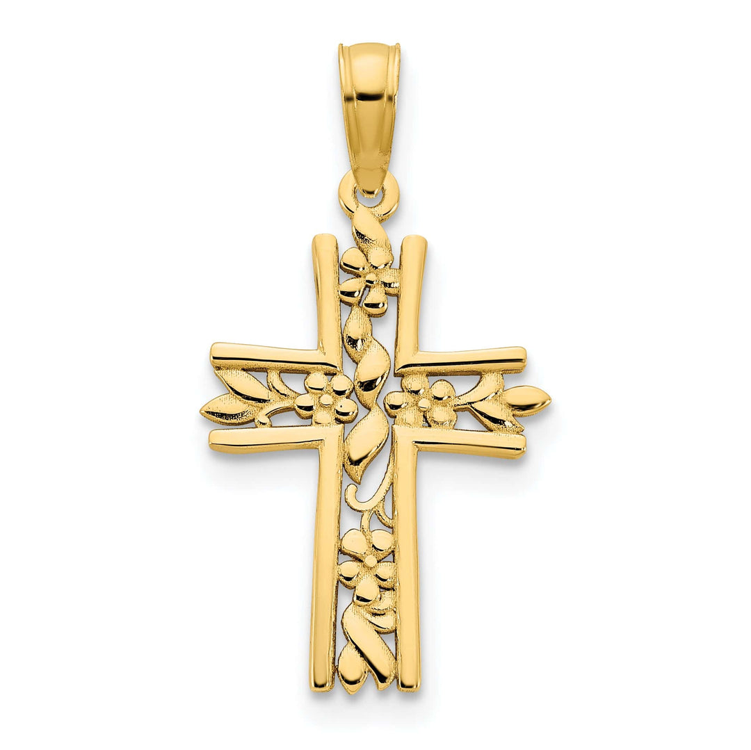 Lovely Rita's 14K Yellow Gold Classic Fancy Floral Latin Cross Pendant