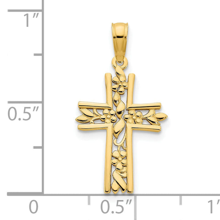 Lovely Rita's 14K Yellow Gold Classic Fancy Floral Latin Cross Pendant