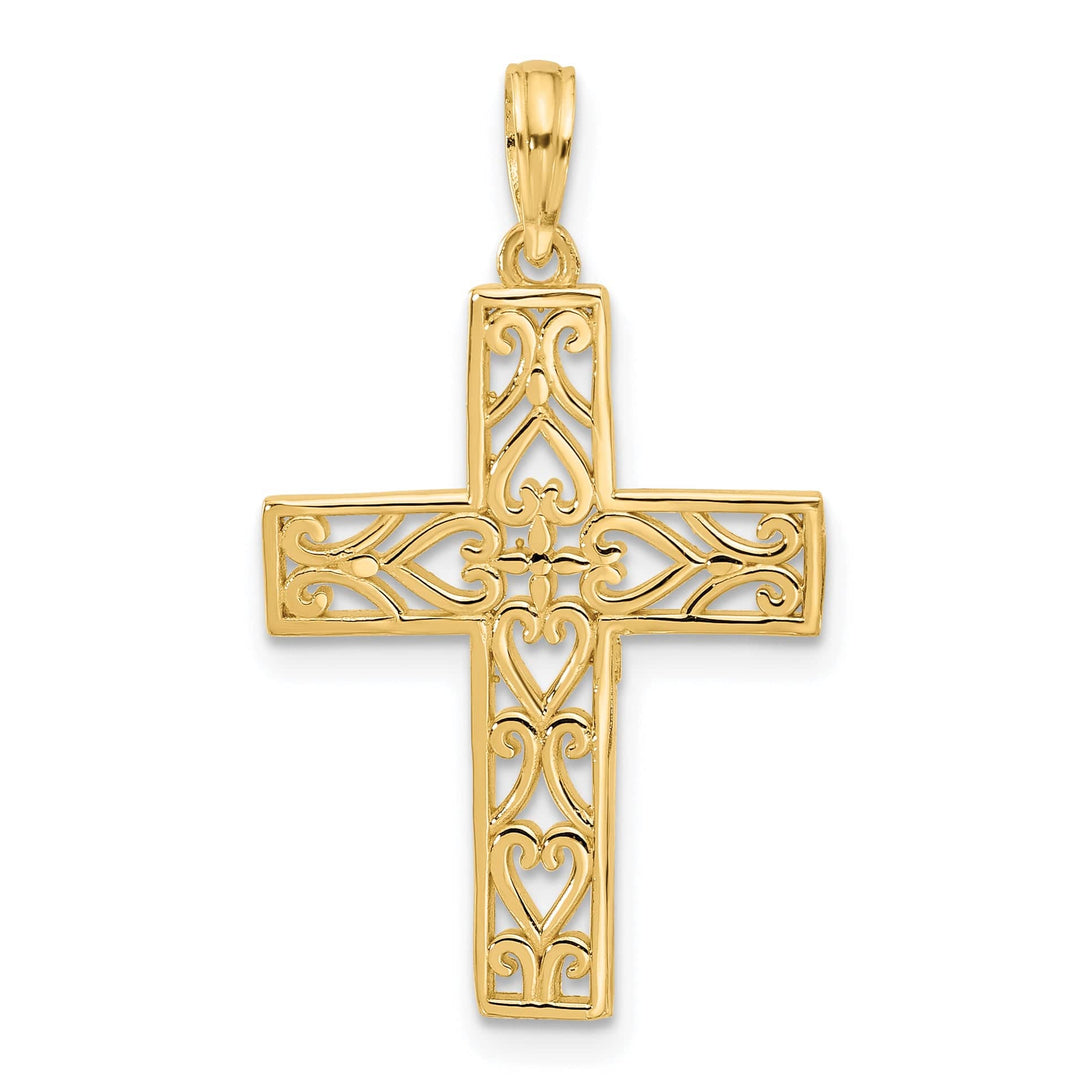 Lovely Rita's 14K Yellow Gold Classic Fancy Hearts Latin Cross Pendant