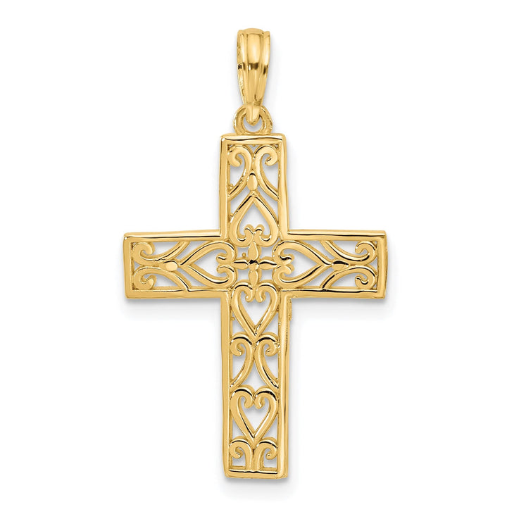 Lovely Rita's 14K Yellow Gold Classic Fancy Hearts Latin Cross Pendant