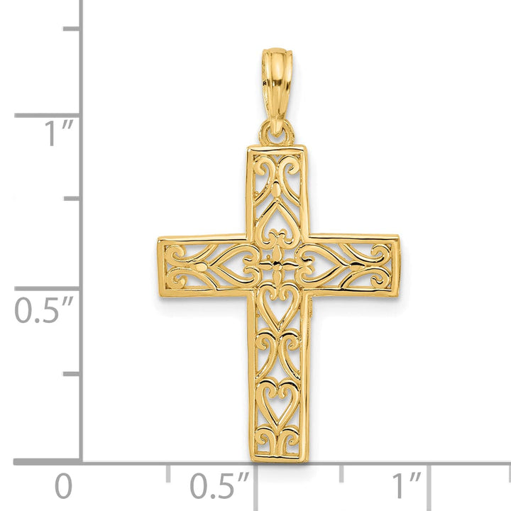 Lovely Rita's 14K Yellow Gold Classic Fancy Hearts Latin Cross Pendant