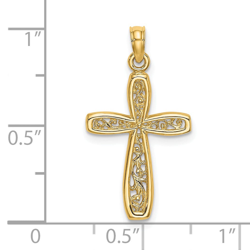 Lovely Rita's 14K Yellow Gold Classic Filigree Center Design Latin Cross Pendant