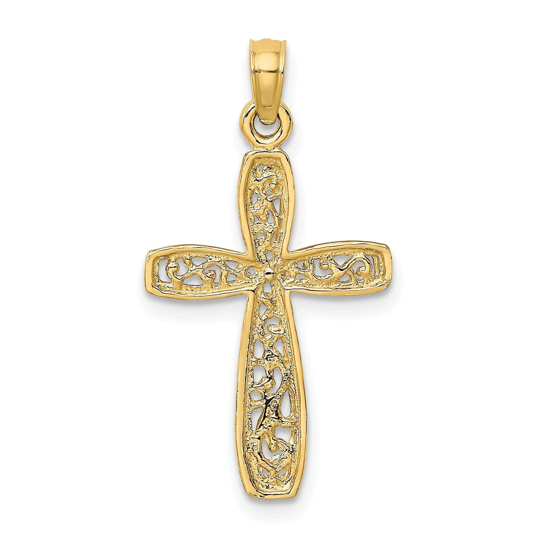 Lovely Rita's 14K Yellow Gold Classic Filigree Center Design Latin Cross Pendant