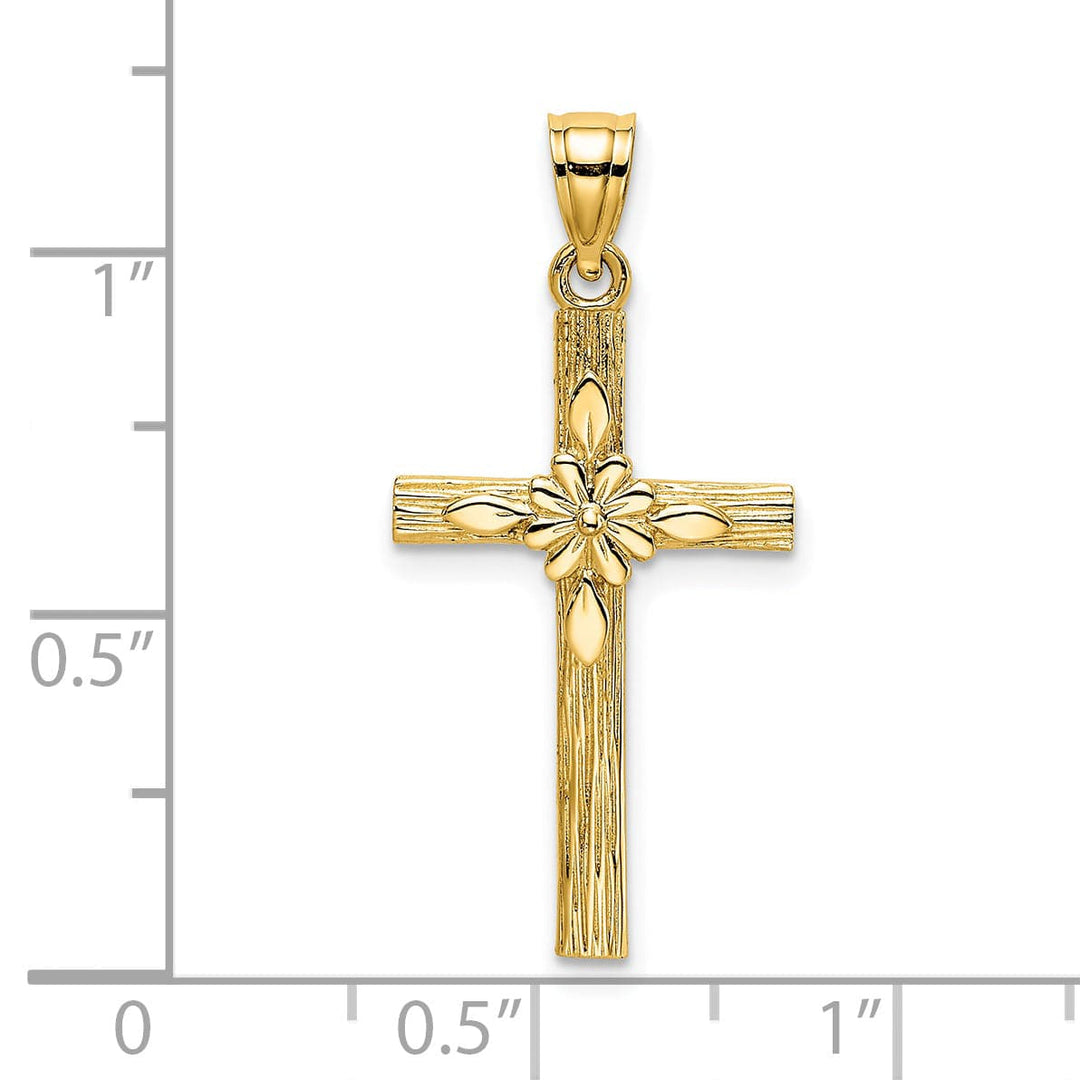 Lovely Rita's 14K Yellow Gold Classic Flower Design Religious Latin Cross Pendant