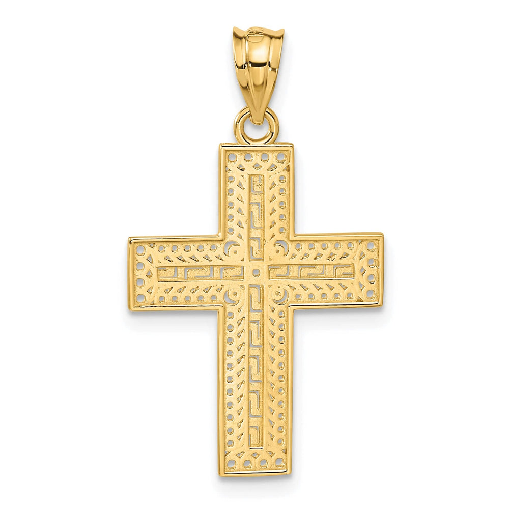 Lovely Rita's 14K Yellow Gold Classic Greek Key Filigree Latin Cross Pendant