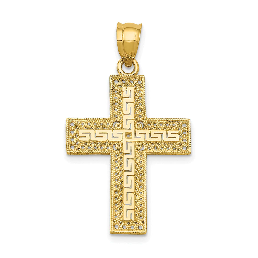 Lovely Rita's 14K Yellow Gold Classic Greek Key Filigree Latin Cross Pendant
