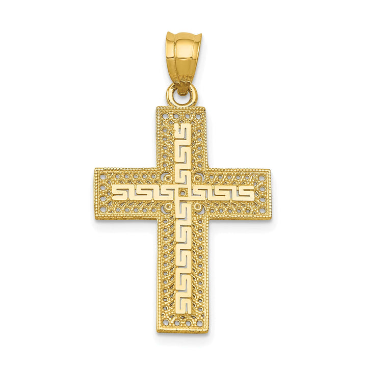 Lovely Rita's 14K Yellow Gold Classic Greek Key Filigree Latin Cross Pendant