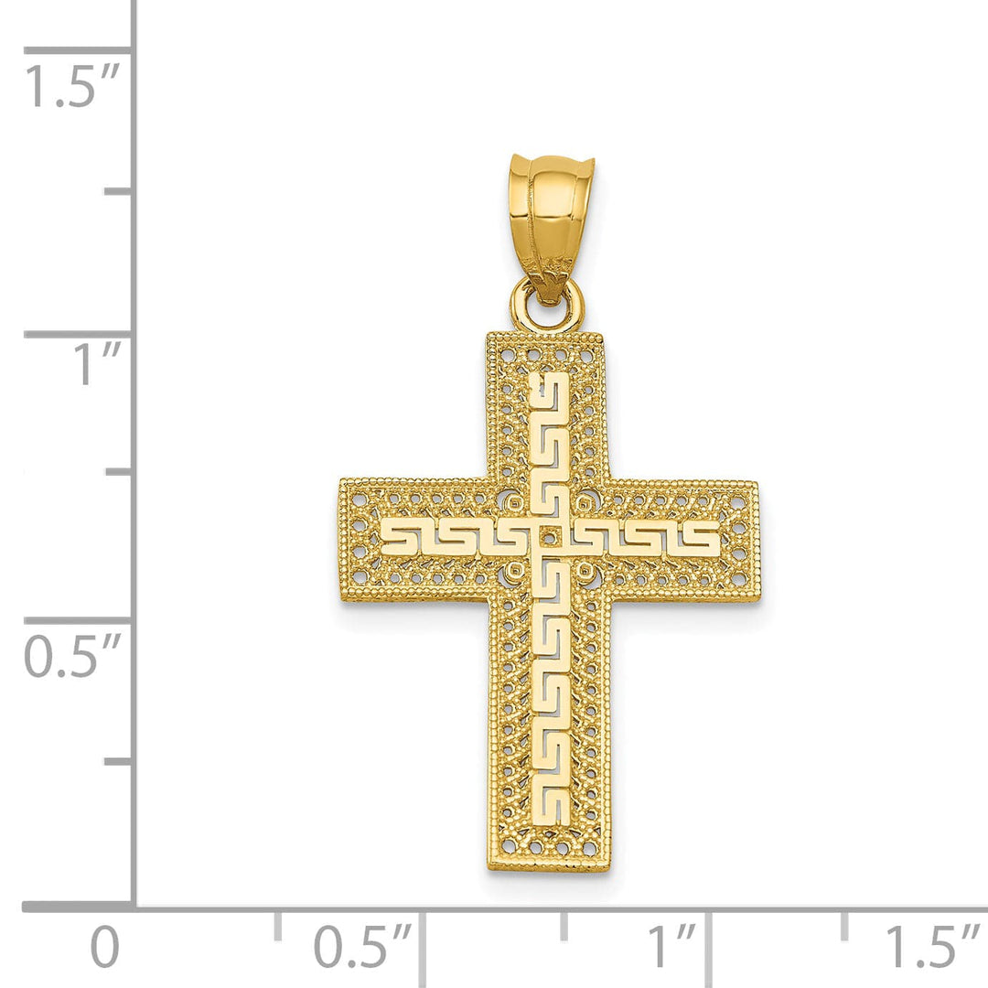 Lovely Rita's 14K Yellow Gold Classic Greek Key Filigree Latin Cross Pendant