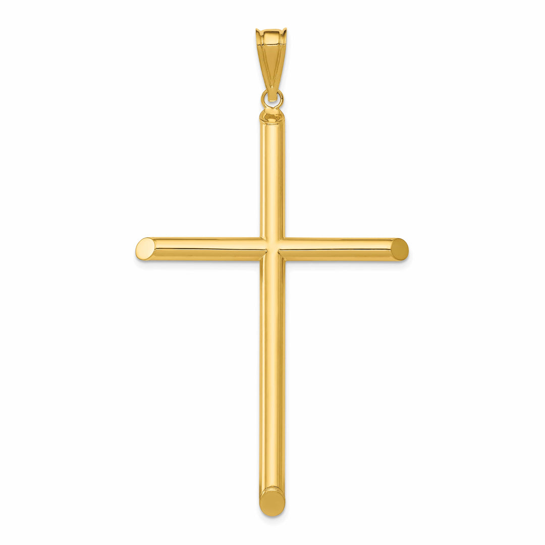 Lovely Rita's 14K Yellow Gold Classic Large Polished Tube Hollow Latin Cross Pendant