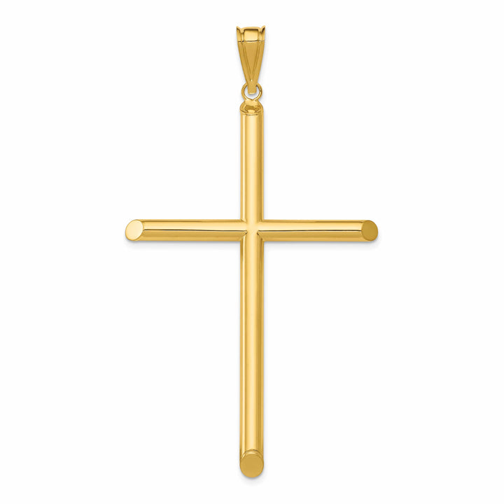 Lovely Rita's 14K Yellow Gold Classic Large Polished Tube Hollow Latin Cross Pendant