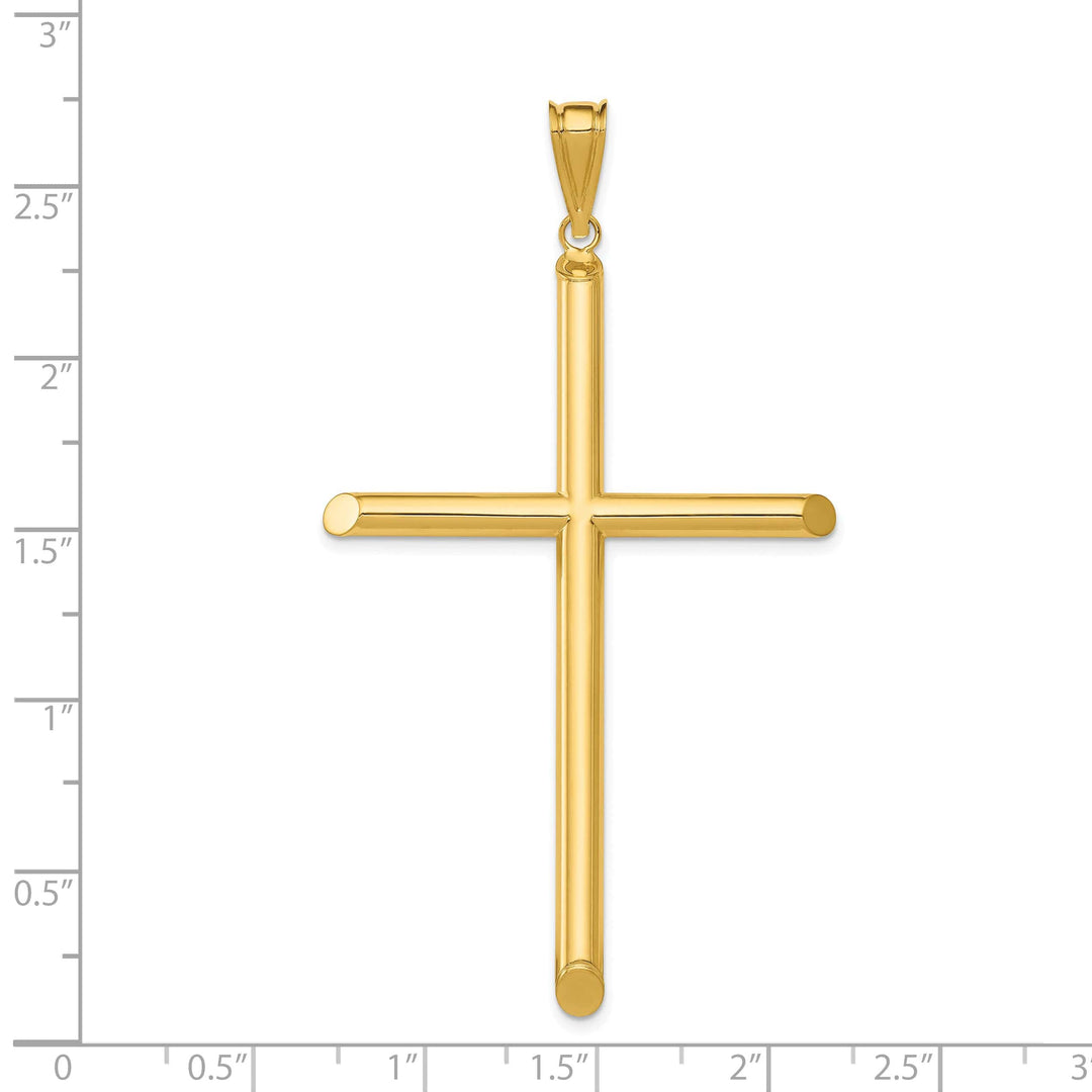 Lovely Rita's 14K Yellow Gold Classic Large Polished Tube Hollow Latin Cross Pendant