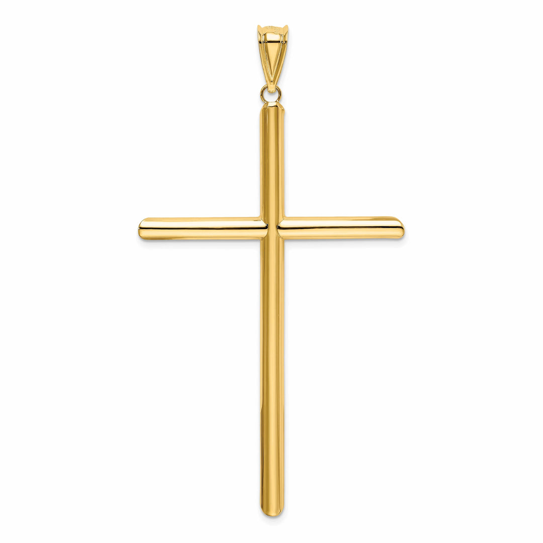 Lovely Rita's 14K Yellow Gold Classic Large Polished Tube Hollow Latin Cross Pendant