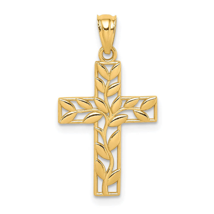 Lovely Rita's 14K Yellow Gold Classic Leaf Latin Cross Pendant
