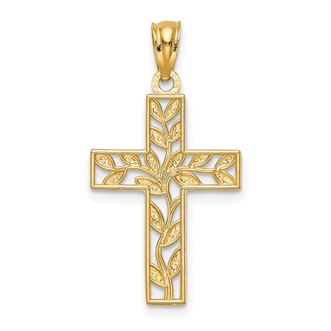 Lovely Rita's 14K Yellow Gold Classic Leaf Latin Cross Pendant