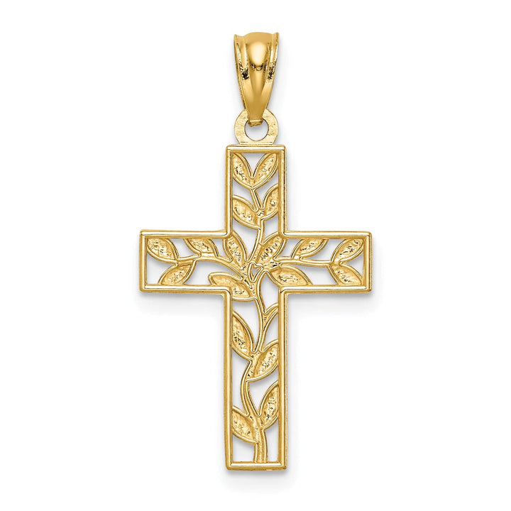 Lovely Rita's 14K Yellow Gold Classic Leaf Latin Cross Pendant