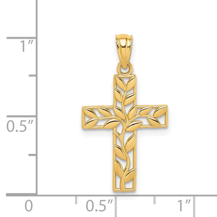 Lovely Rita's 14K Yellow Gold Classic Leaf Latin Cross Pendant