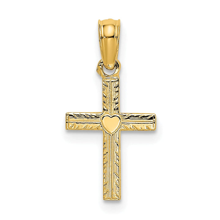 Lovely Rita's 14K Yellow Gold Classic Mini Heart Design Latin Cross Pendant