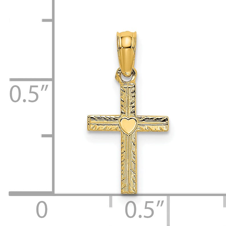 Lovely Rita's 14K Yellow Gold Classic Mini Heart Design Latin Cross Pendant
