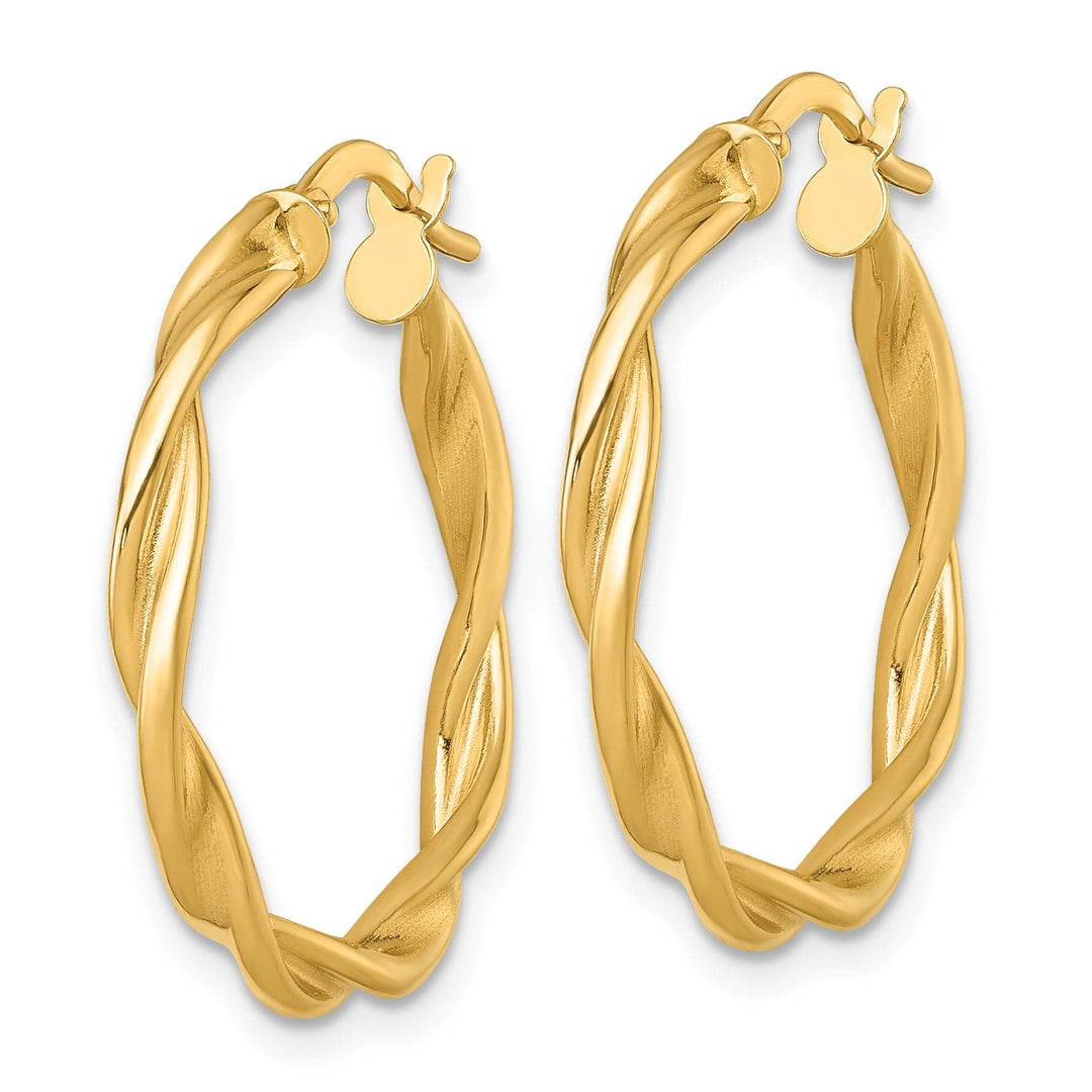 14K Yellow Gold Classic Polished 25mm Twisted Hoops
