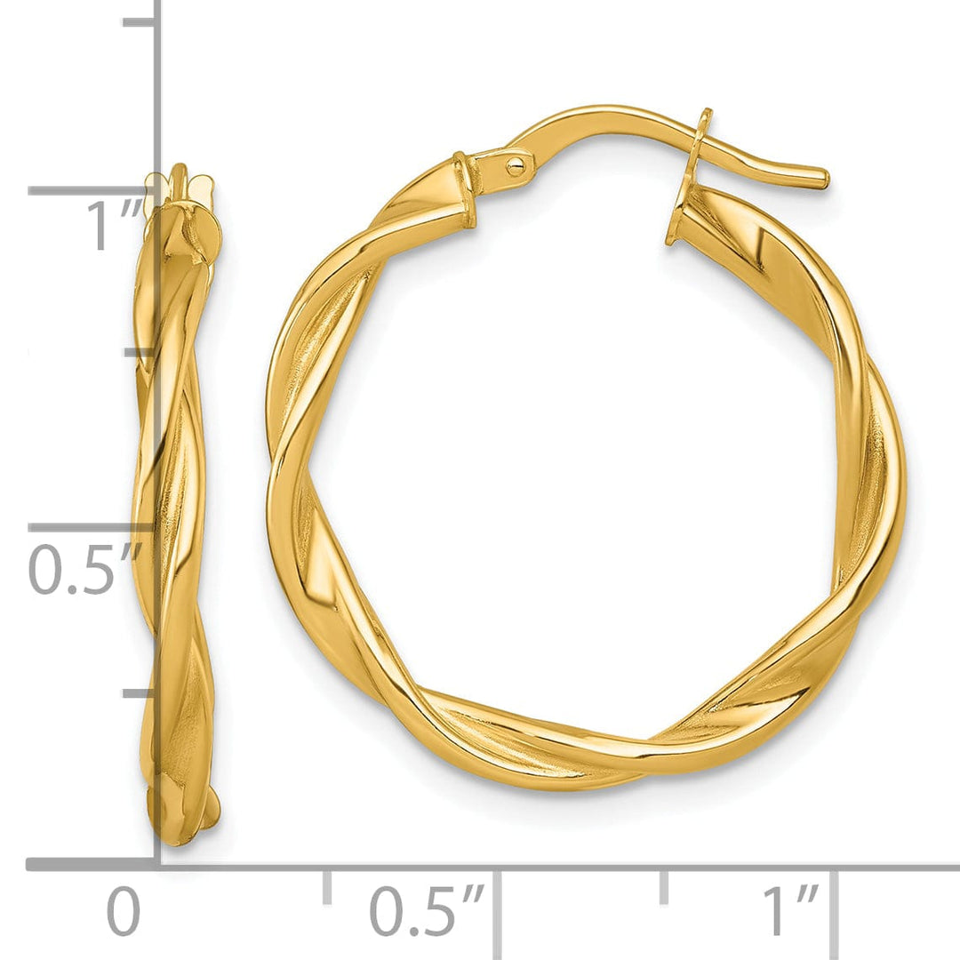 14K Yellow Gold Classic Polished 25mm Twisted Hoops