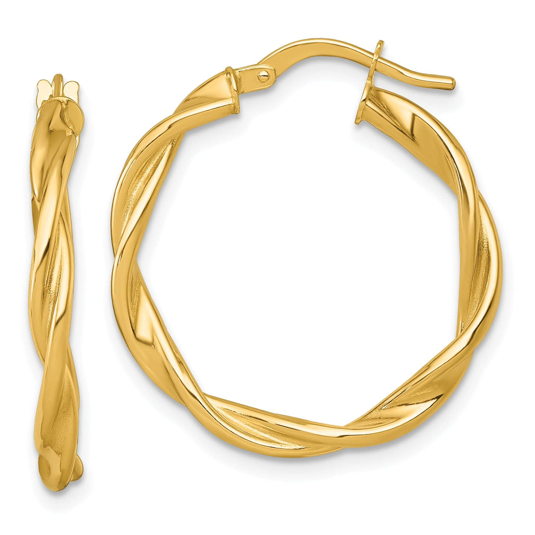 14K Yellow Gold Classic Polished 25mm Twisted Hoops