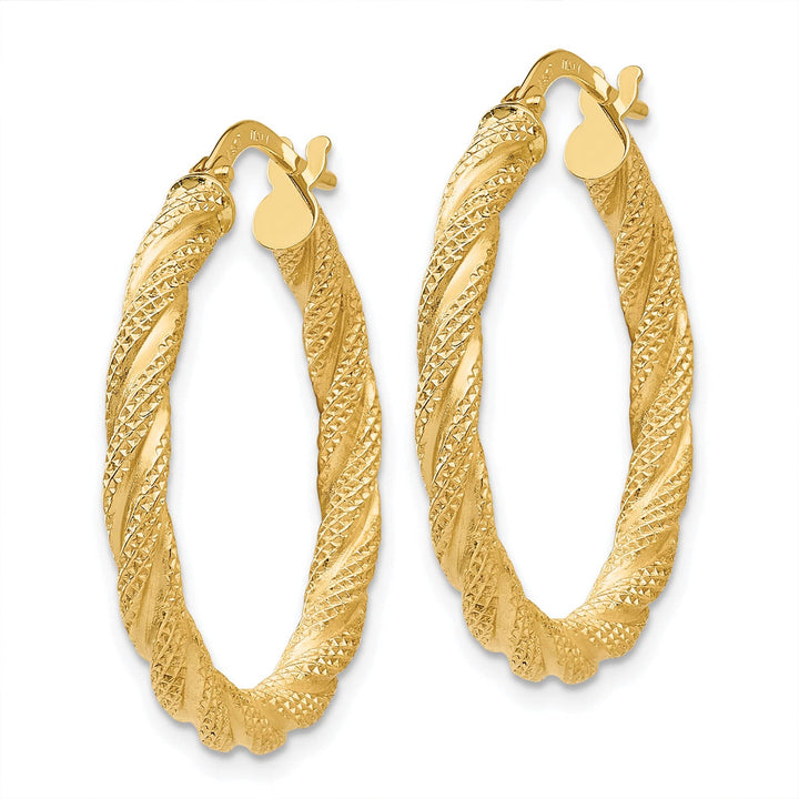 14K Yellow Gold Classic Textured 26mm Twisted Hoops