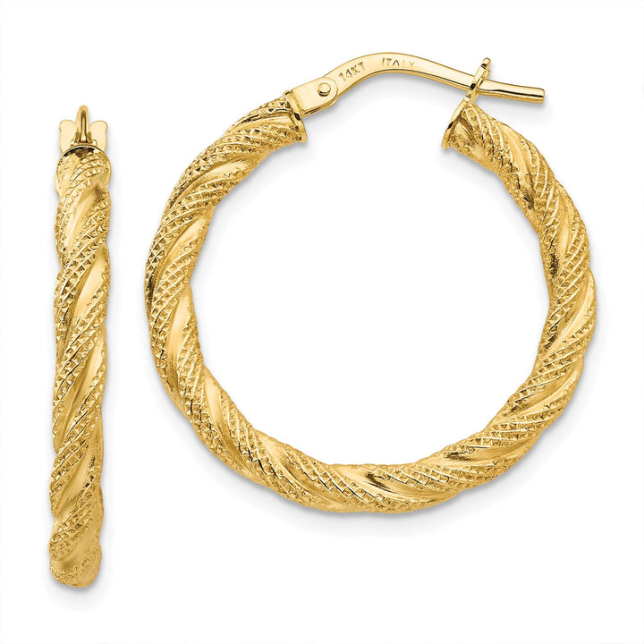 14K Yellow Gold Classic Textured 26mm Twisted Hoops