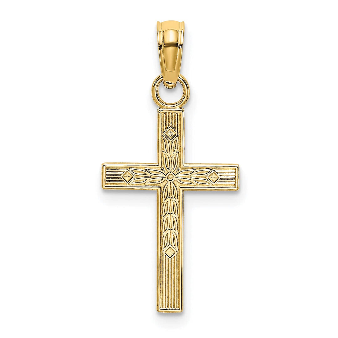 Lovely Rita's 14K Yellow Gold Classic Textured Center Block Latin Cross