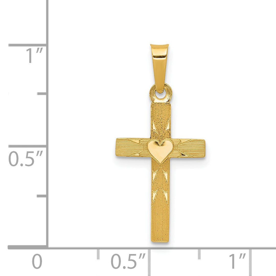 Lovely Rita's 14K Yellow Gold Classic Textured Heart Reversible Latin Cross